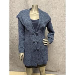 Dark Blue‎ Wool Blend Collared Long Cardigan Sweater Size Medium